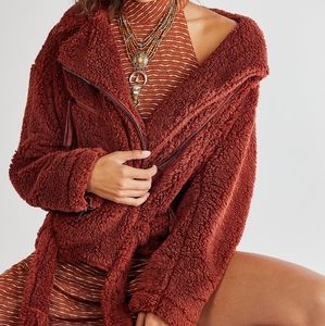 NEW Free People Spiced Brandy So Cozy Slouchy Moto Jacket